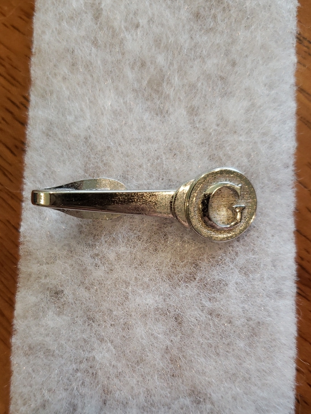 Signed Shields Vintage Men's Tie Bar Clip with 'G' Monogram Silver Tone